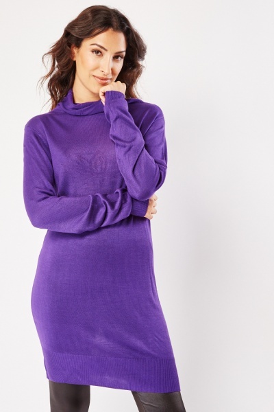 Image of Motif Front Slouchy Neck Knit Dress