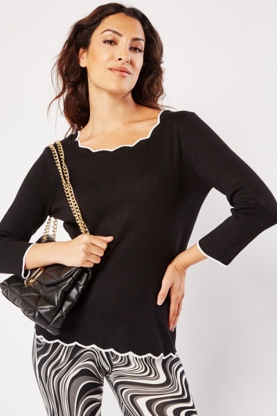 Image of Scallop Edge Knit Top