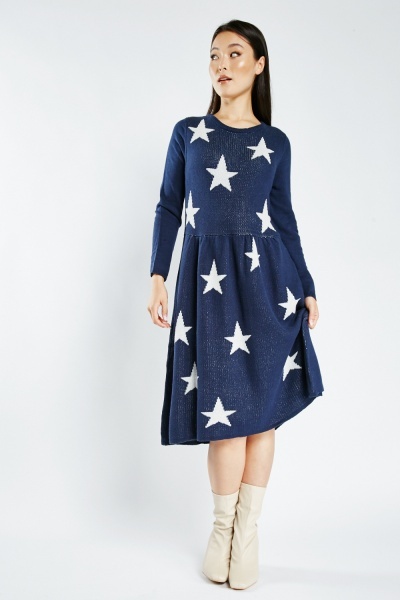 Star Print Knit Dress