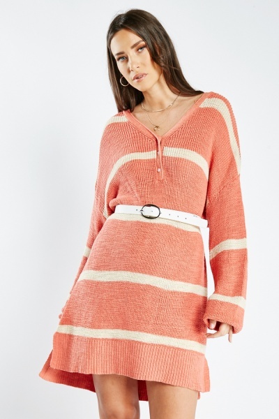 Image of Striped Knitted Jumper Dress