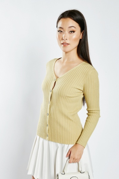 Image of Button Front Rib Knit Cardigan
