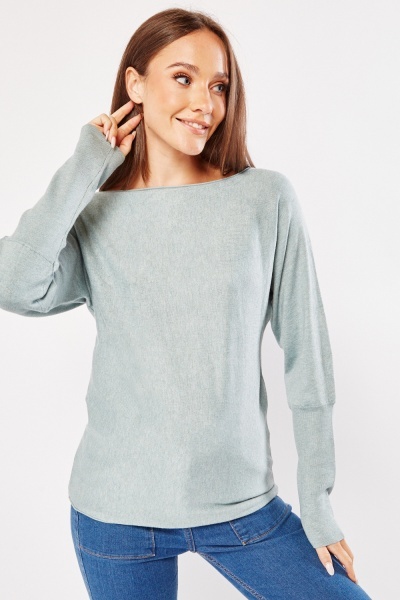 Boat Neck Ribbed Trim Knit Sweater