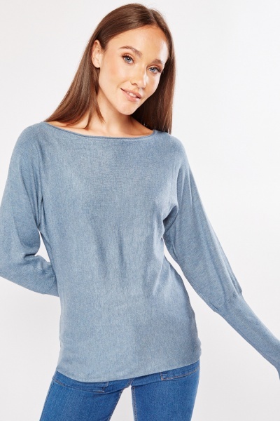 Image of Boat Neck Ribbed Trim Knit Sweater