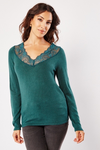 Lace Neck Insert Knit Top