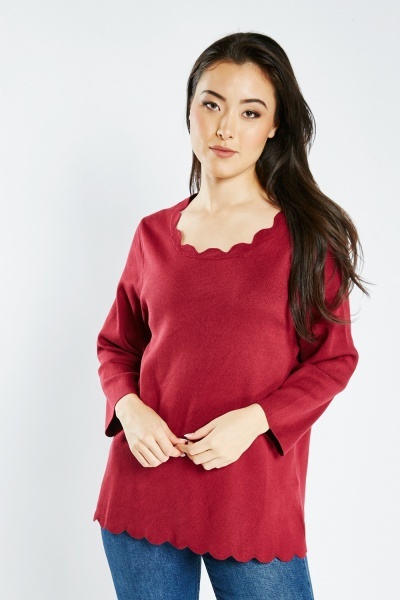 Image of Scallop Trim Knitted Jumper