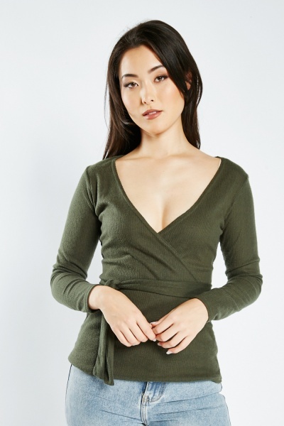 Wrapped Ribbed Knitted Top