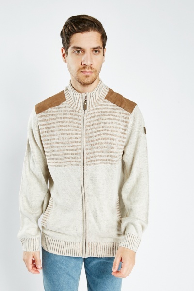 Image of Zipped Speckled Knitted Mens Cardigan