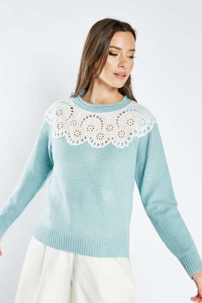 Broderie Insert Knitted Top