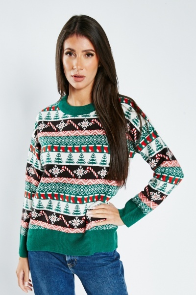 Image of Contrasted Knit Christmas Jumper