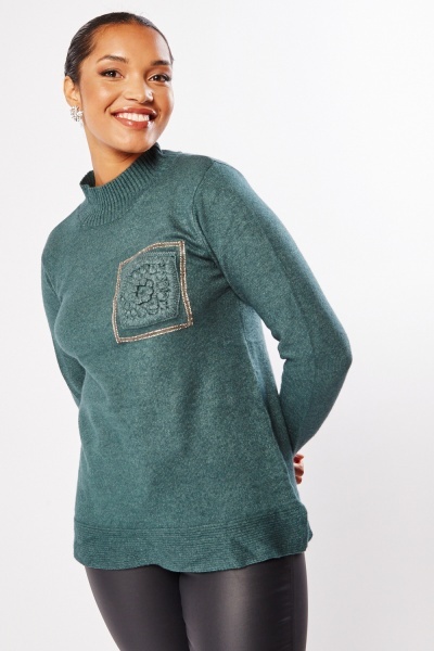 Image of Crochet Front Pocket Knitted Sweater