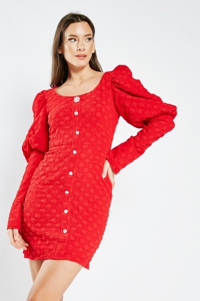 Image of Encrusted Decorative Buttoned Mini Dress
