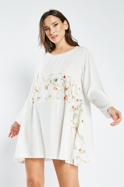Image of Embroidered Floral Crochet Trim Dress