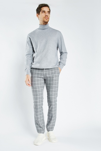 Checked Straight Fit Mens Trousers