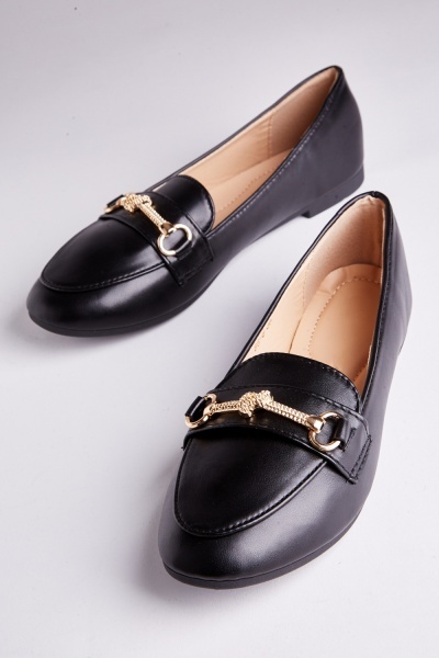 Metallic Detail Black Loafers