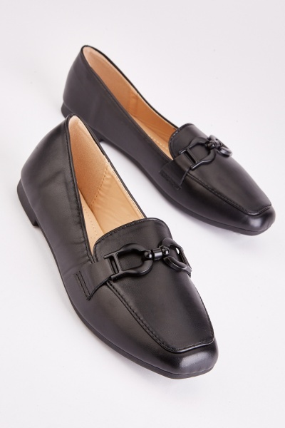 Image of Black Faux Leather Loafers