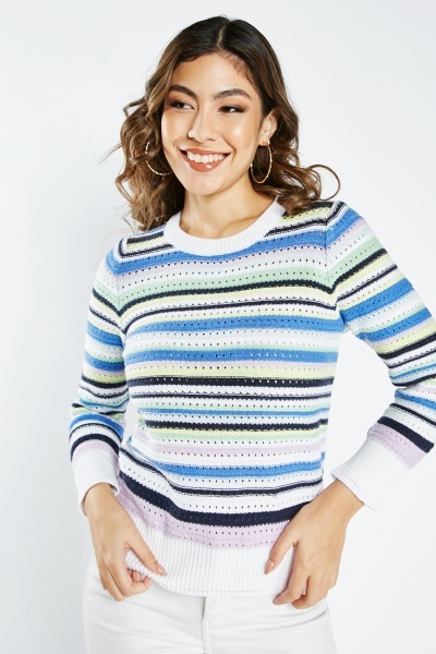 Image of Perforated Striped Knitted Jumper