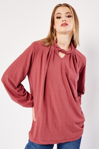 Image of Textured Keyhole Neck Blouse