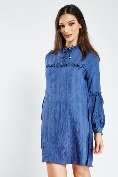 Crinkle Broderie Collared Tunic Dress