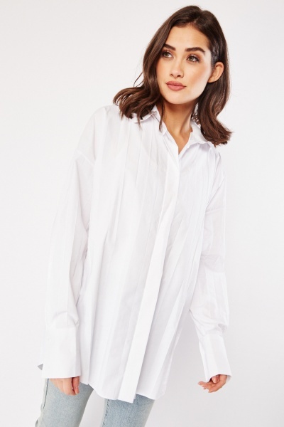 Pleated Button Up Cotton Shirt
