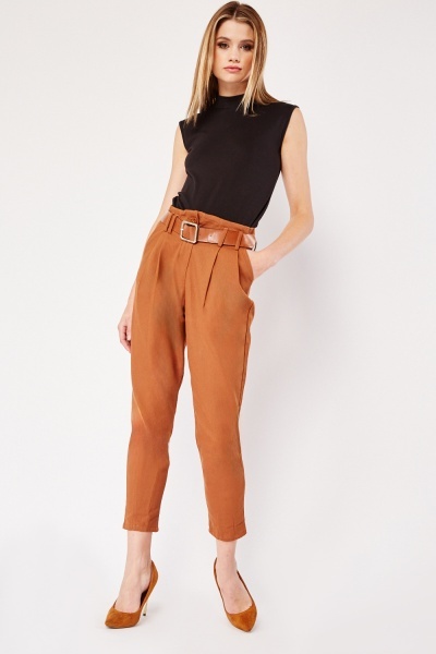 Belted Crop Tapered Trpousers