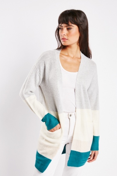 Image of Open Front Colour Block Cardigan