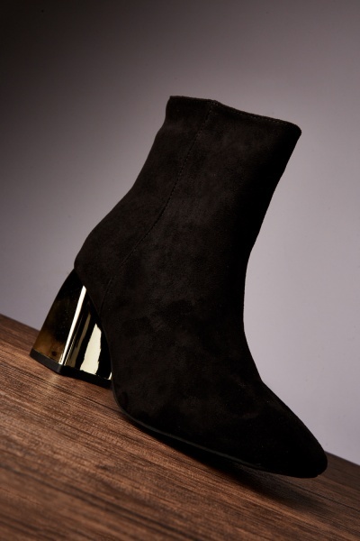 metallic block heel ankle boots