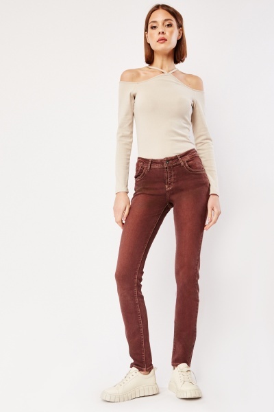 Image of Mid Rise Stitched Skinny Jeans