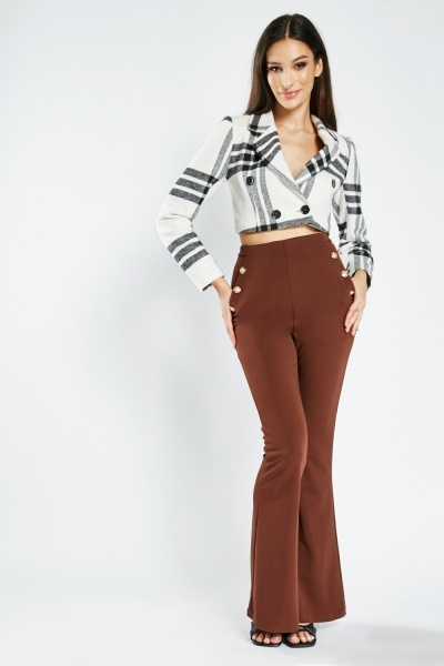 Metallic Buttoned Flare Leg Trousers