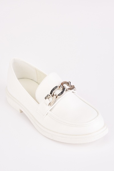 Metallic Chain Front Slip On Loafers