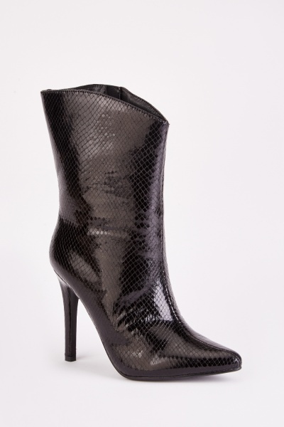 Image of Snake Skin Pattern Heel Boots