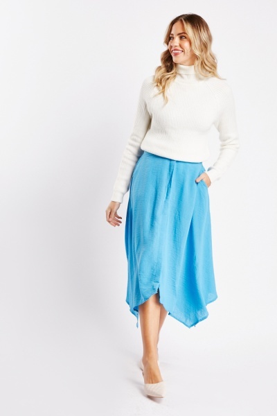 Flared Asymmetric Hem Midi Skirt