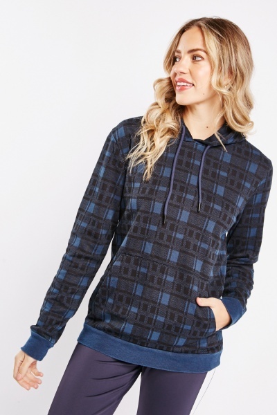 Pouch Pocket Checkered Hoodie