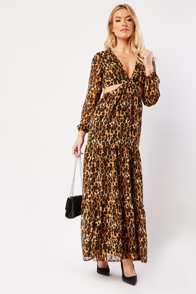Leopard Print Cut Out Side Maxi Dress