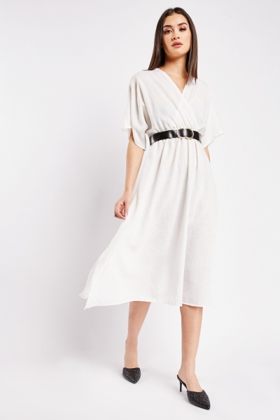 Batwing Sleeve Belted Midi Dress