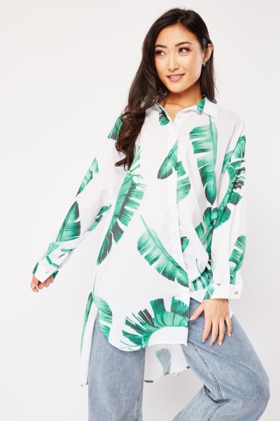 Leaf Print Dip Hem Shirt