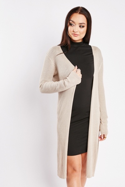 Image of Long Line Knitted Open Cardigan
