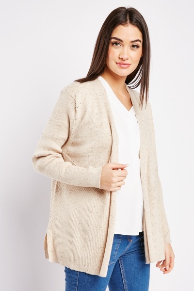 Open Front Speckled Knit Cardigan