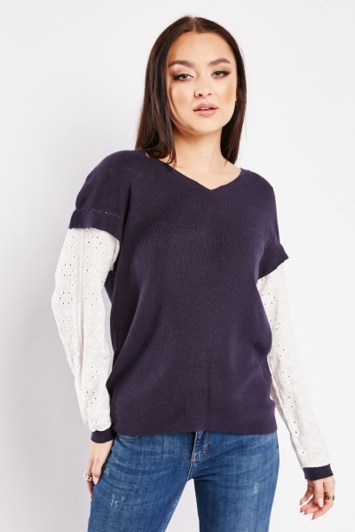 Image of Contrasted Sleeve Knit Top