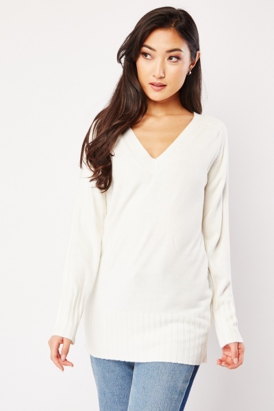 Image of V-Neck Ribbed Panel Casual Jumper