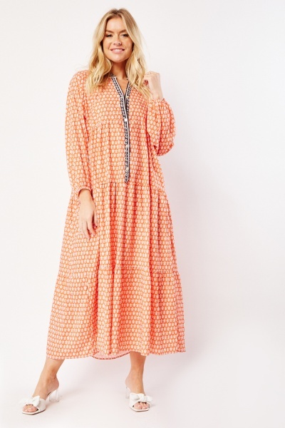 All Over Printed Smock Maxi Dress