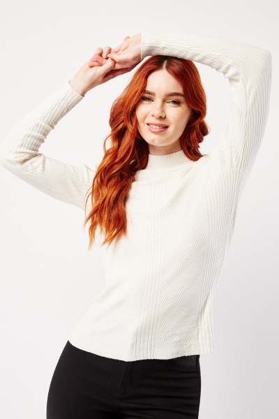 Turtle Neck Off White Knit Top