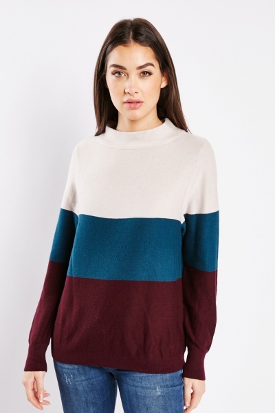 Image of High Neck Colour Block Knit Top