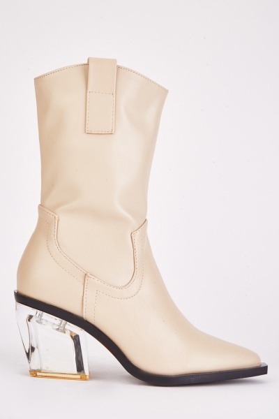 Clear Heel Cowboy Style Boots