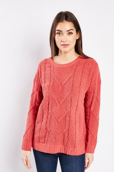 Image of Cable Knit Panel Plain Jumper