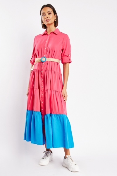 Colour Block Tiered Cotton Dress