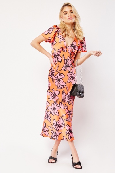 Silky Low Plunge Floral Dress