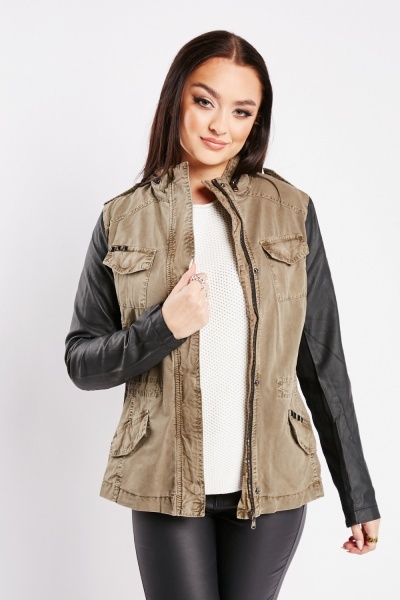Image of Contrasted Sleeve Casual Jacket