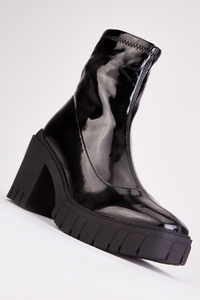 PVC Chunky Heel Ankle Boots