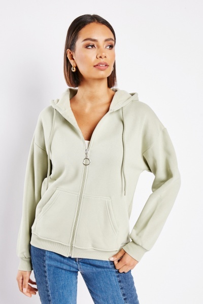 Dropped Shoulder O-Ring Zipped Hoodie