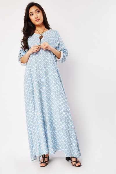 Rolled Sleeve Printed Maxi Dress